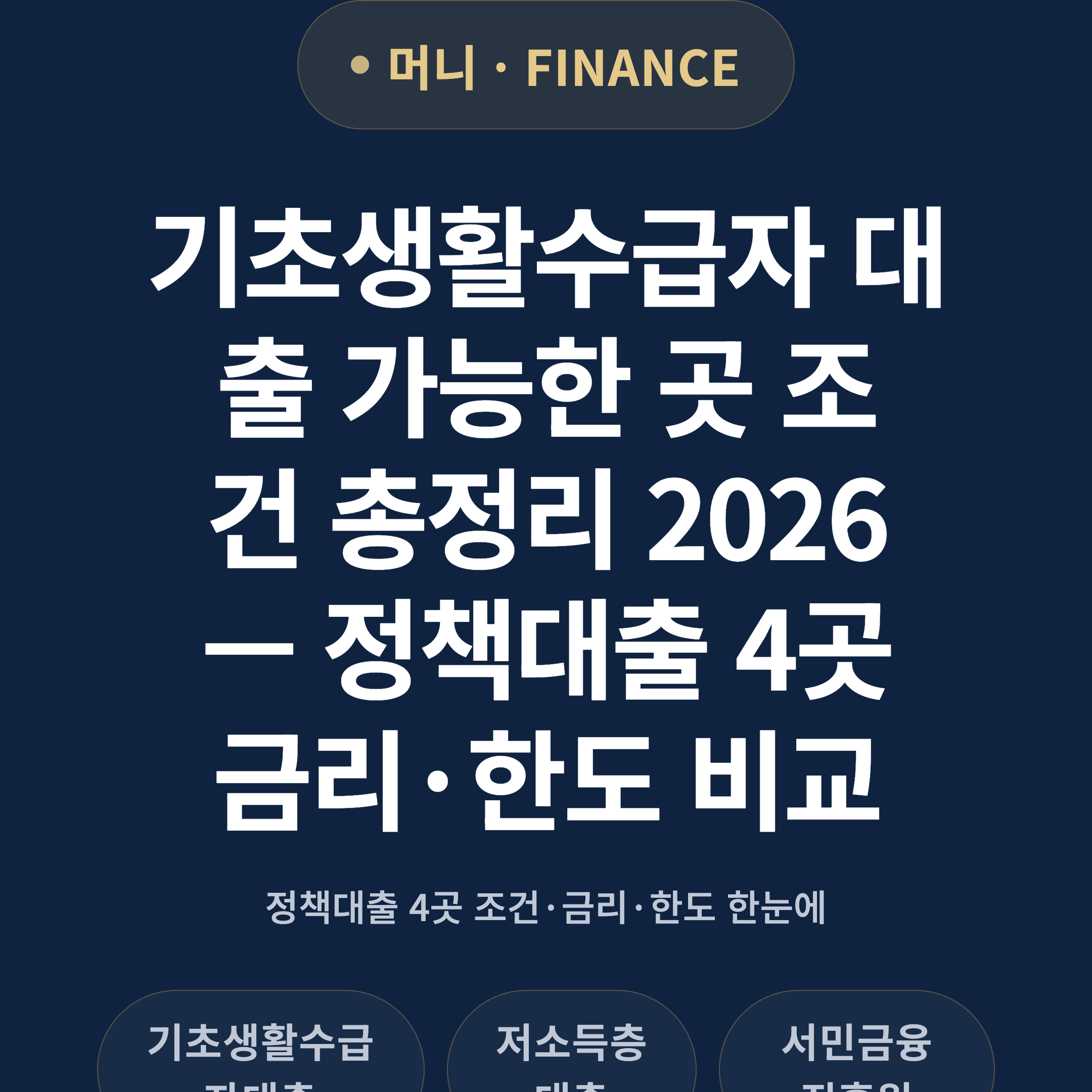 기초생활수급자 대출 가능한 곳 조건 총정리 2026 — 정책대출 4곳 금리·한도 비교