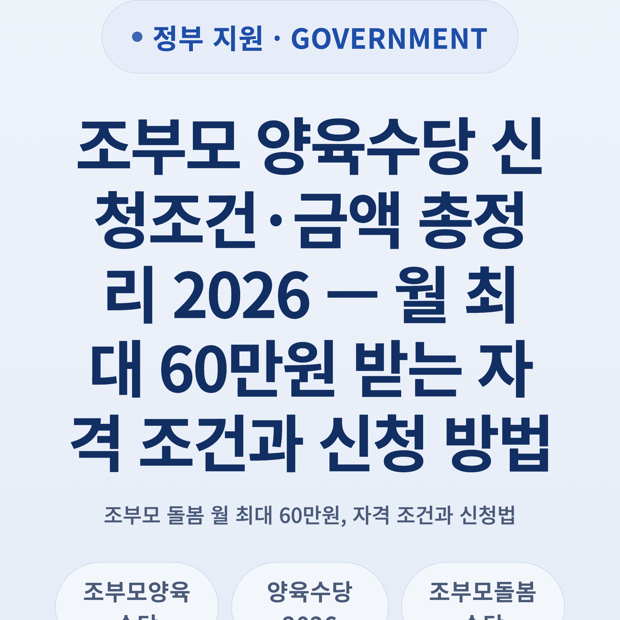 조부모 양육수당 신청조건·금액 총정리 2026 — 월 최대 60만원 받는 자격 조건과 신청 방법