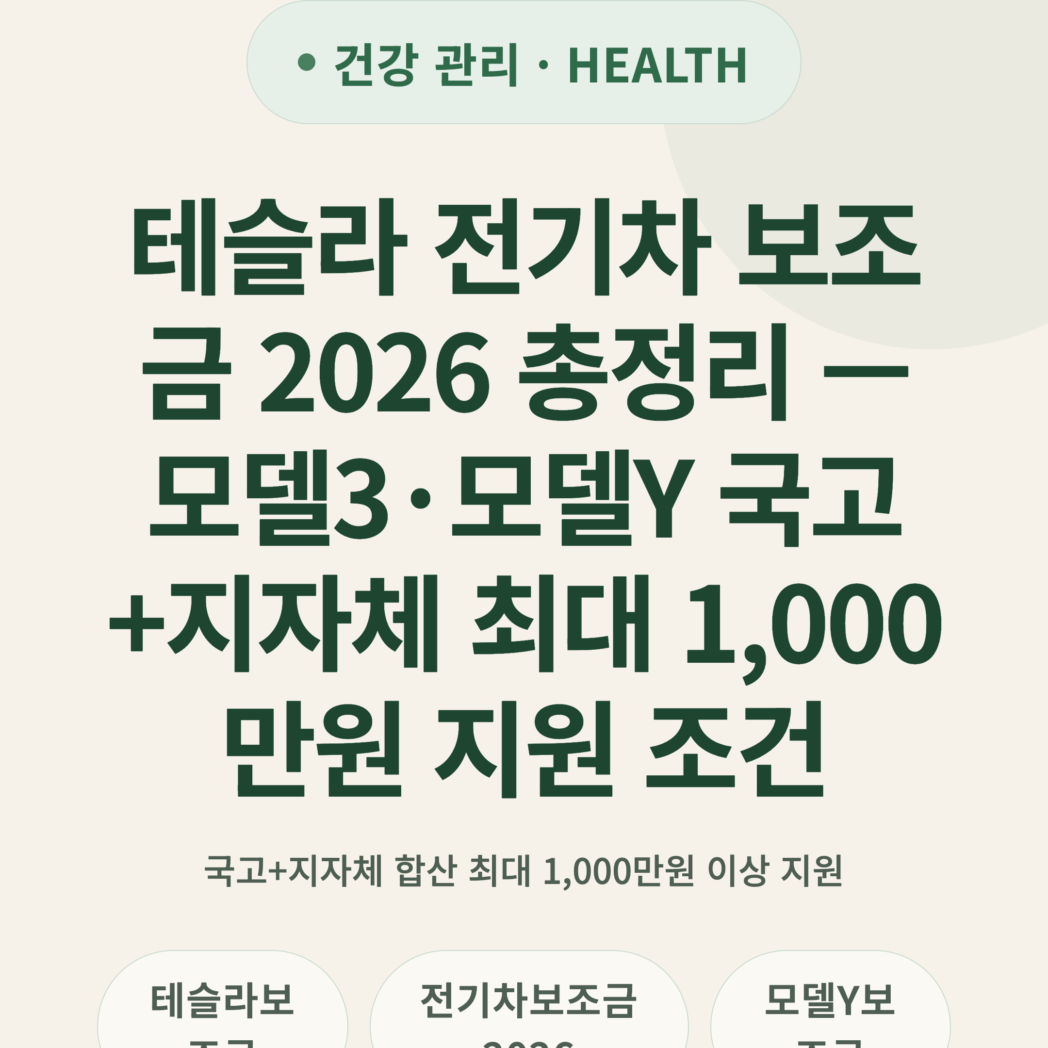 테슬라 전기차 보조금 2026 총정리 — 모델3·모델Y 국고+지자체 최대 1,000만원 지원 조건