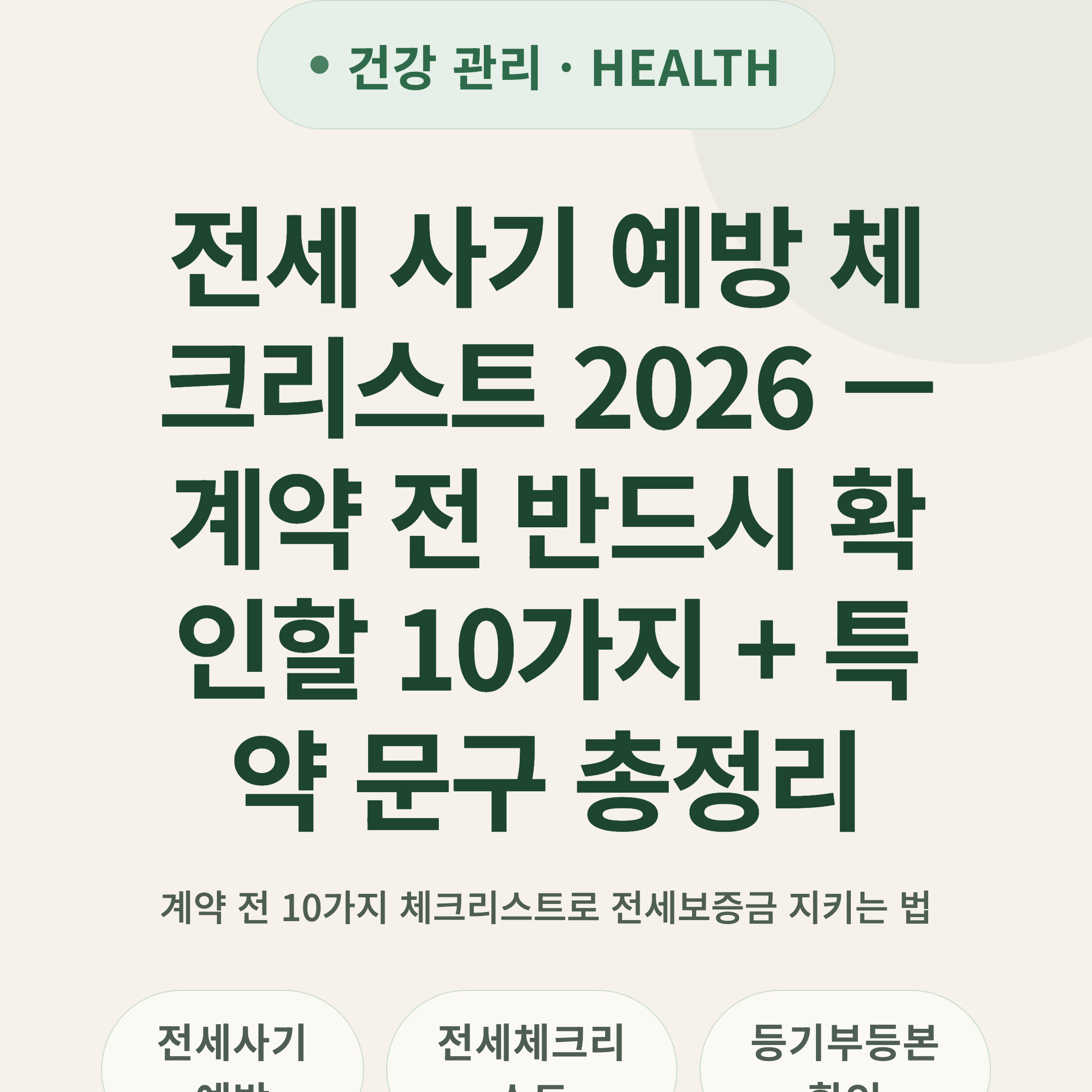 전세 사기 예방 체크리스트 2026 — 계약 전 반드시 확인할 10가지 + 특약 문구 총정리