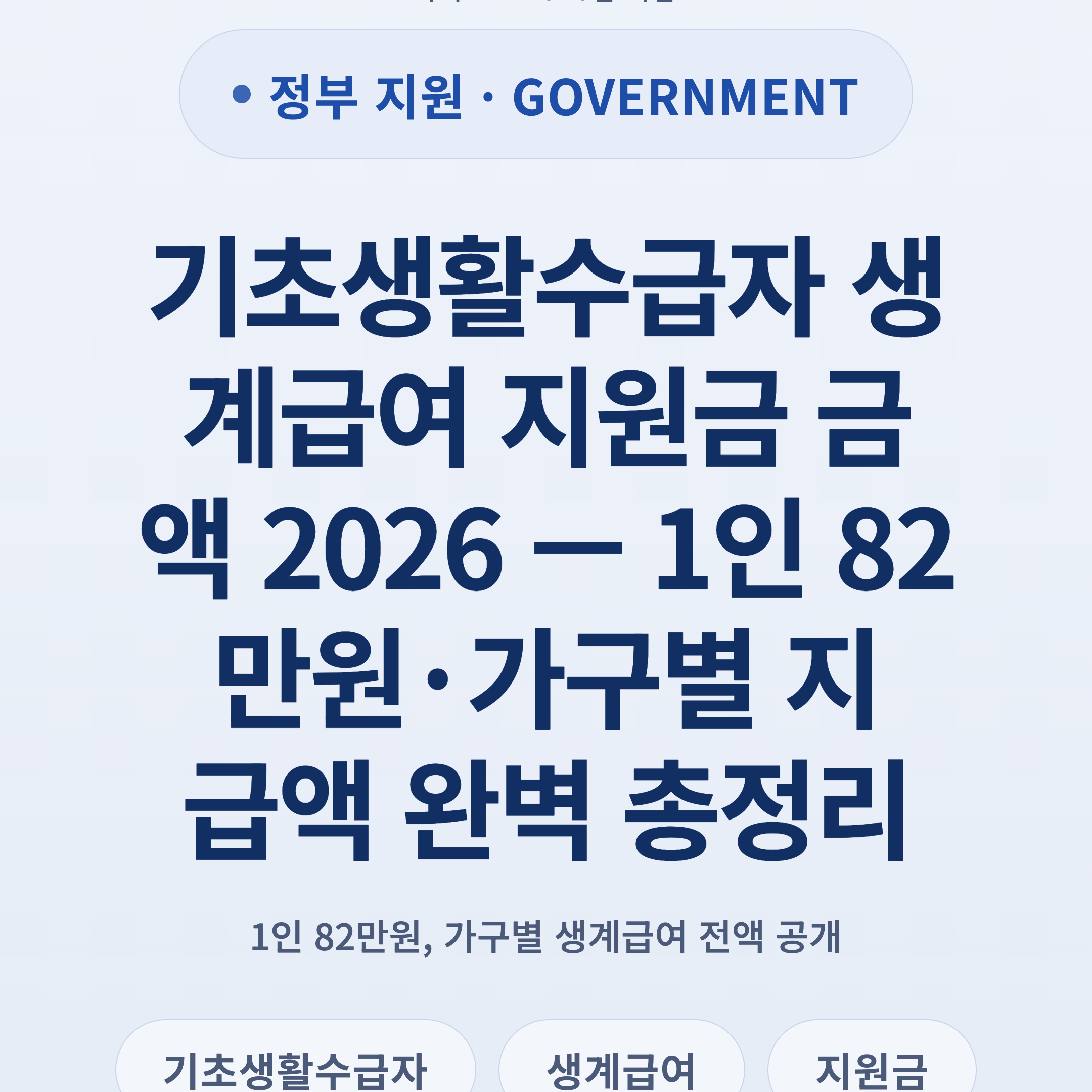 기초생활수급자 생계급여 지원금 금액 2026 — 1인 82만원·가구별 지급액 완벽 총정리