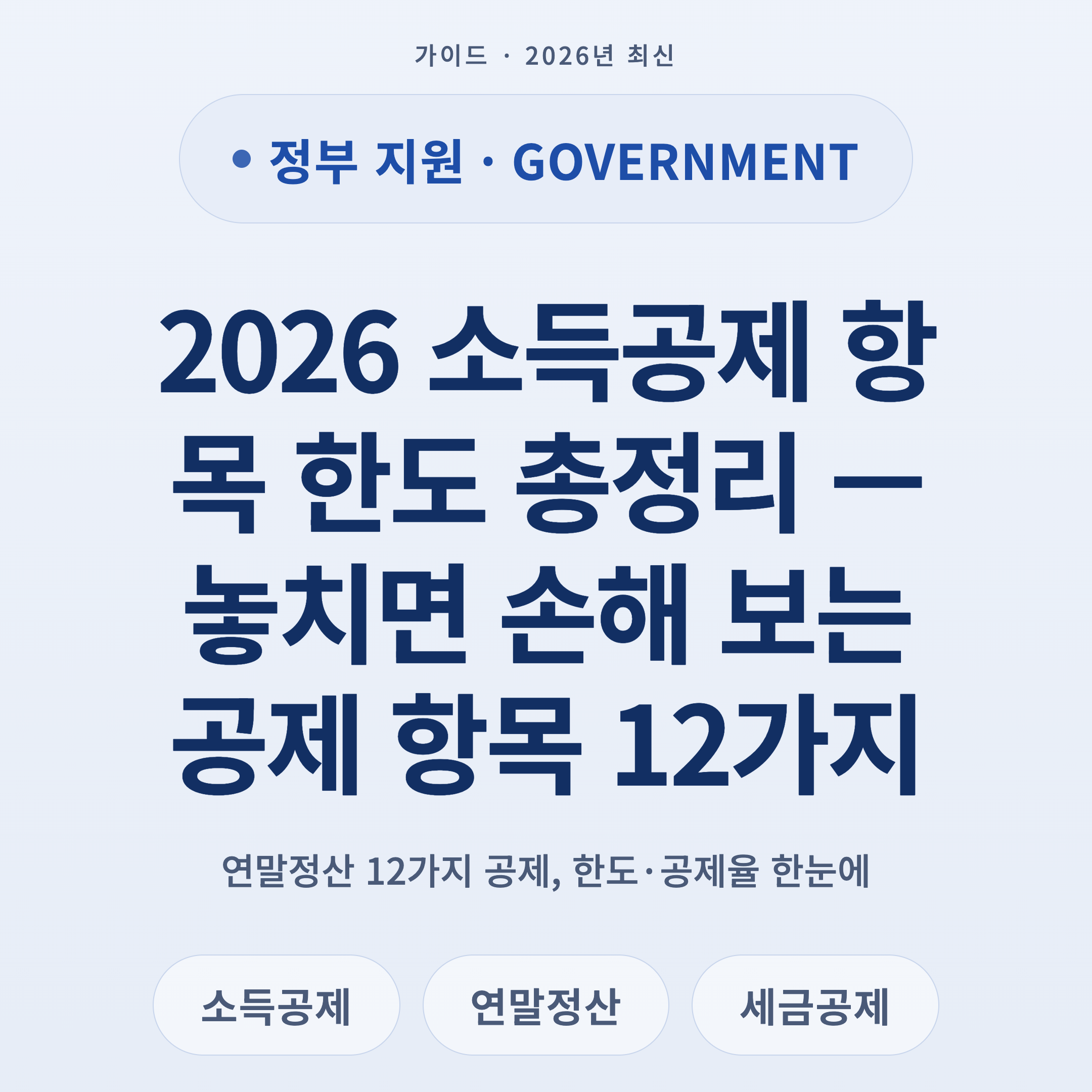 2026 소득공제 항목 한도 총정리 — 놓치면 손해 보는 공제 항목 12가지