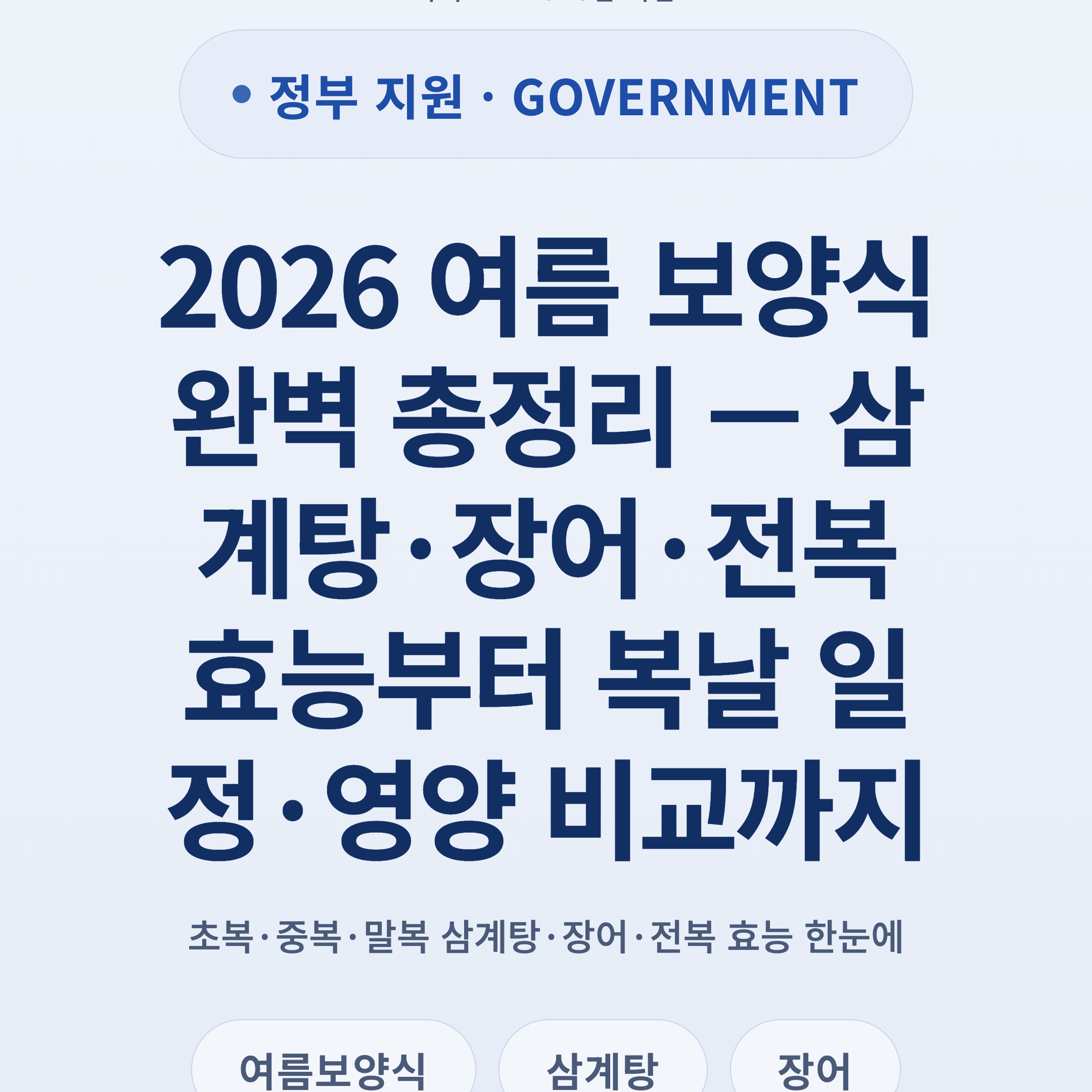 2026 여름 보양식 완벽 총정리 — 삼계탕·장어·전복 효능부터 복날 일정·영양 비교까지