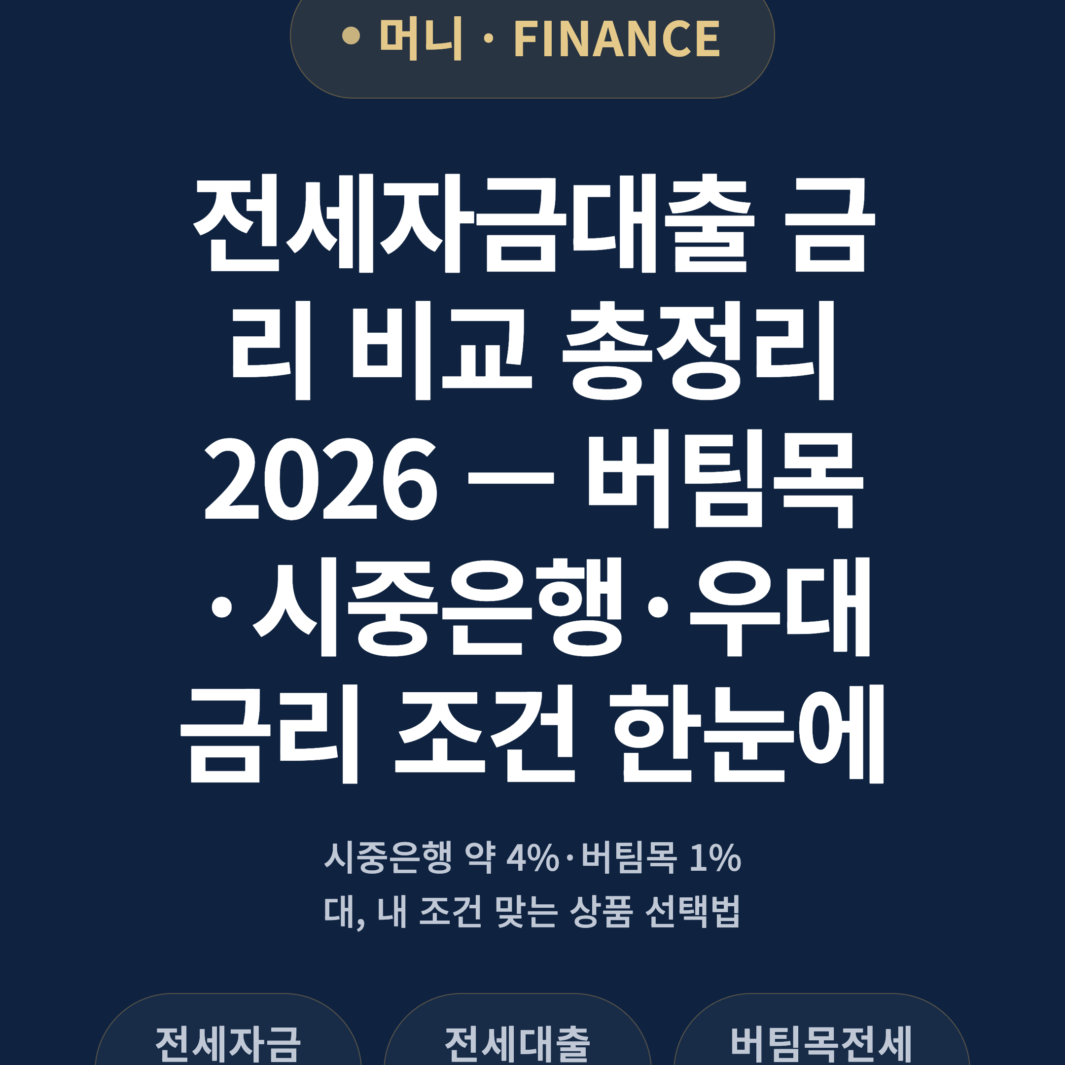 전세자금대출 금리 비교 총정리 2026 — 버팀목·시중은행·우대금리 조건 한눈에