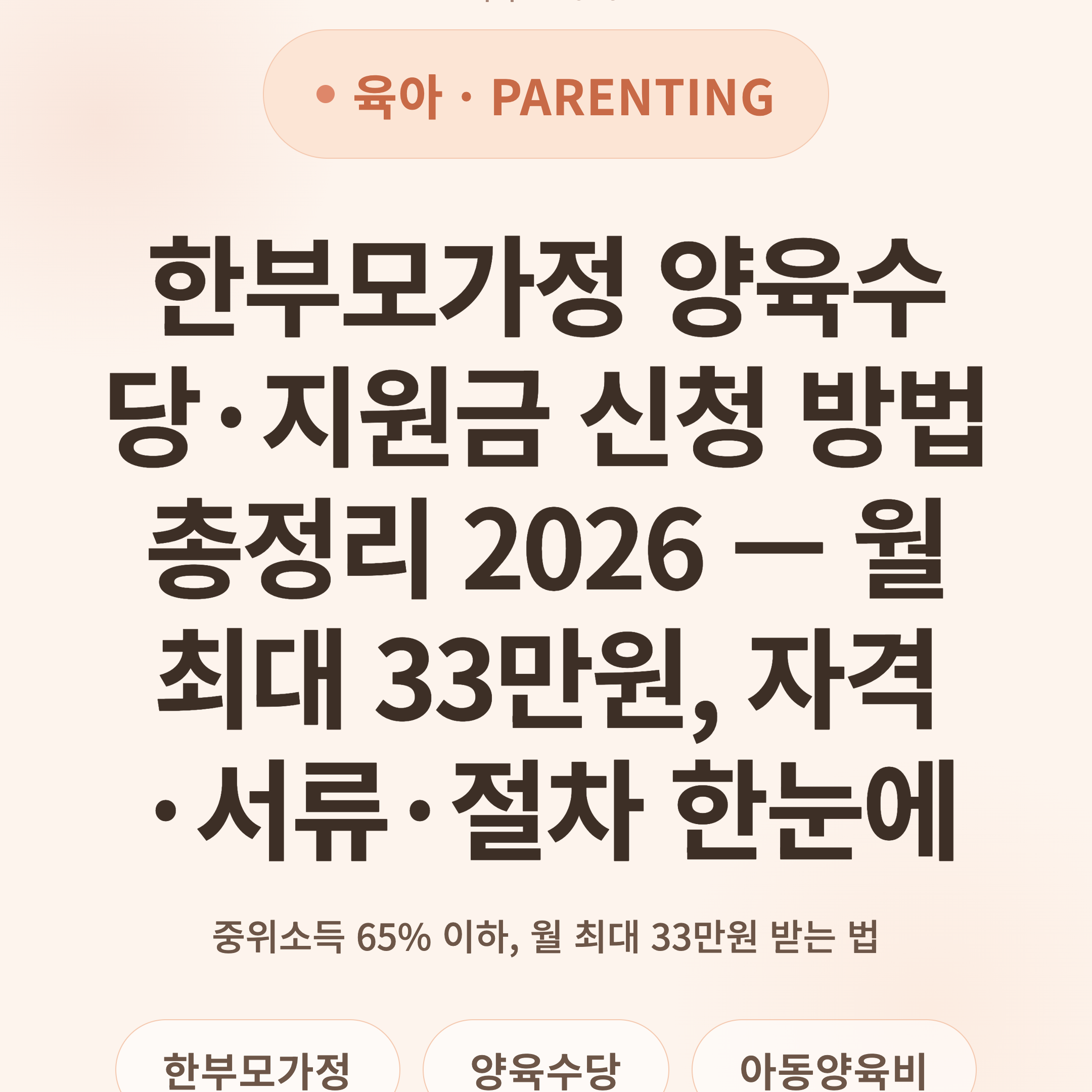 한부모가정 양육수당·지원금 신청 방법 총정리 2026 — 월 최대 33만원, 자격·서류·절차 한눈에