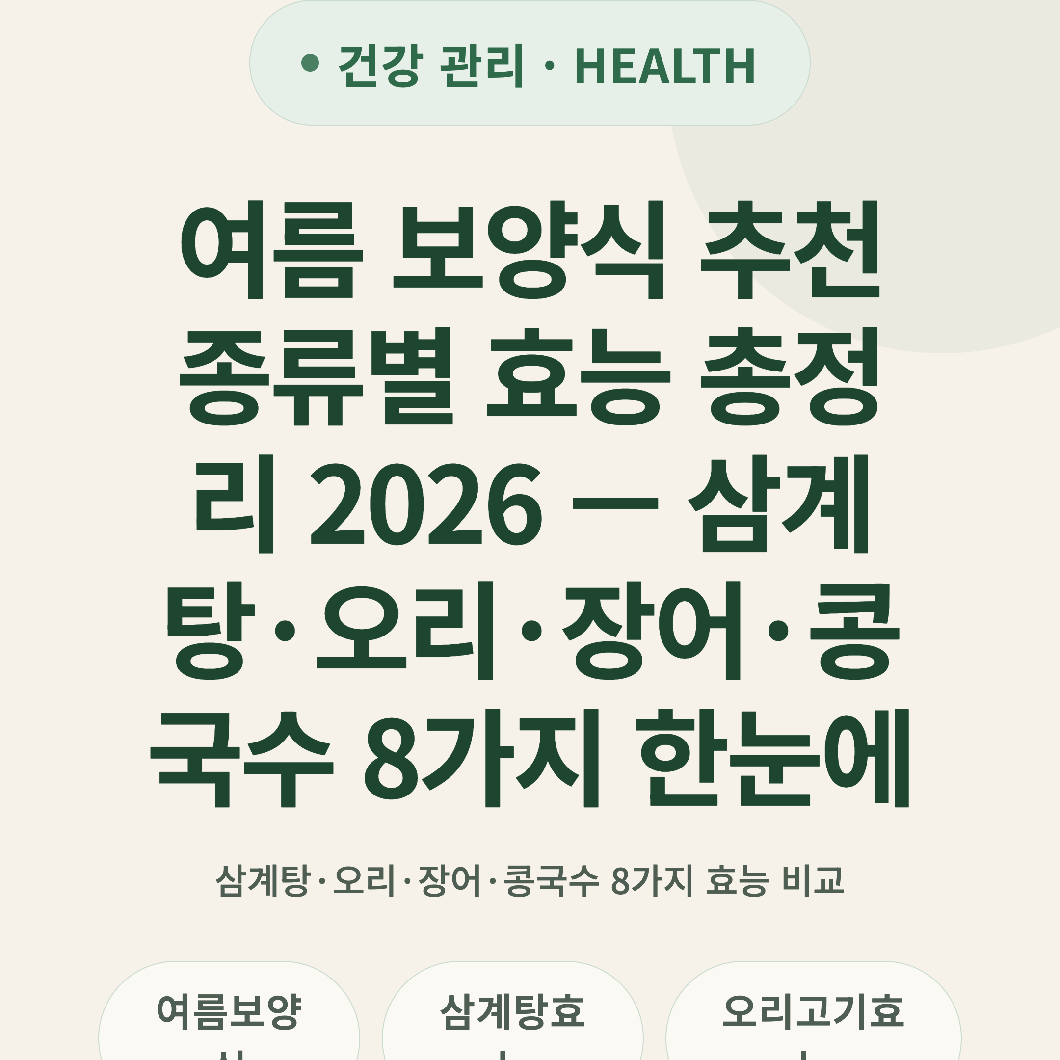 여름 보양식 추천 종류별 효능 총정리 2026 — 삼계탕·오리·장어·콩국수 8가지 한눈에