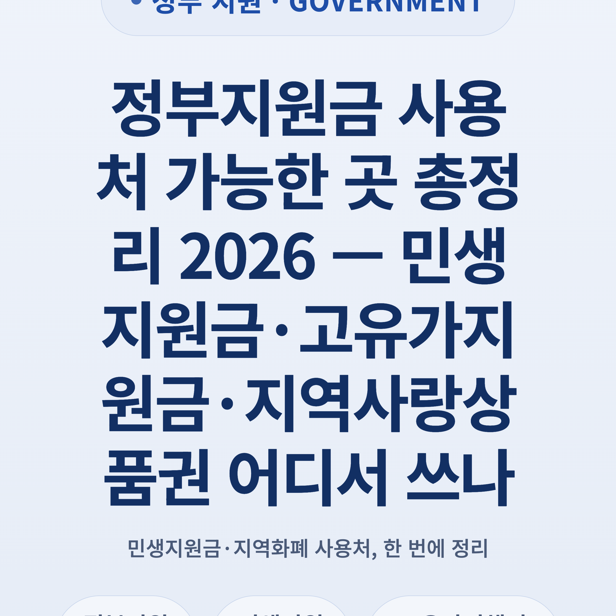 정부지원금 사용처 가능한 곳 총정리 2026 — 민생지원금·고유가지원금·지역사랑상품권 어디서 쓰나