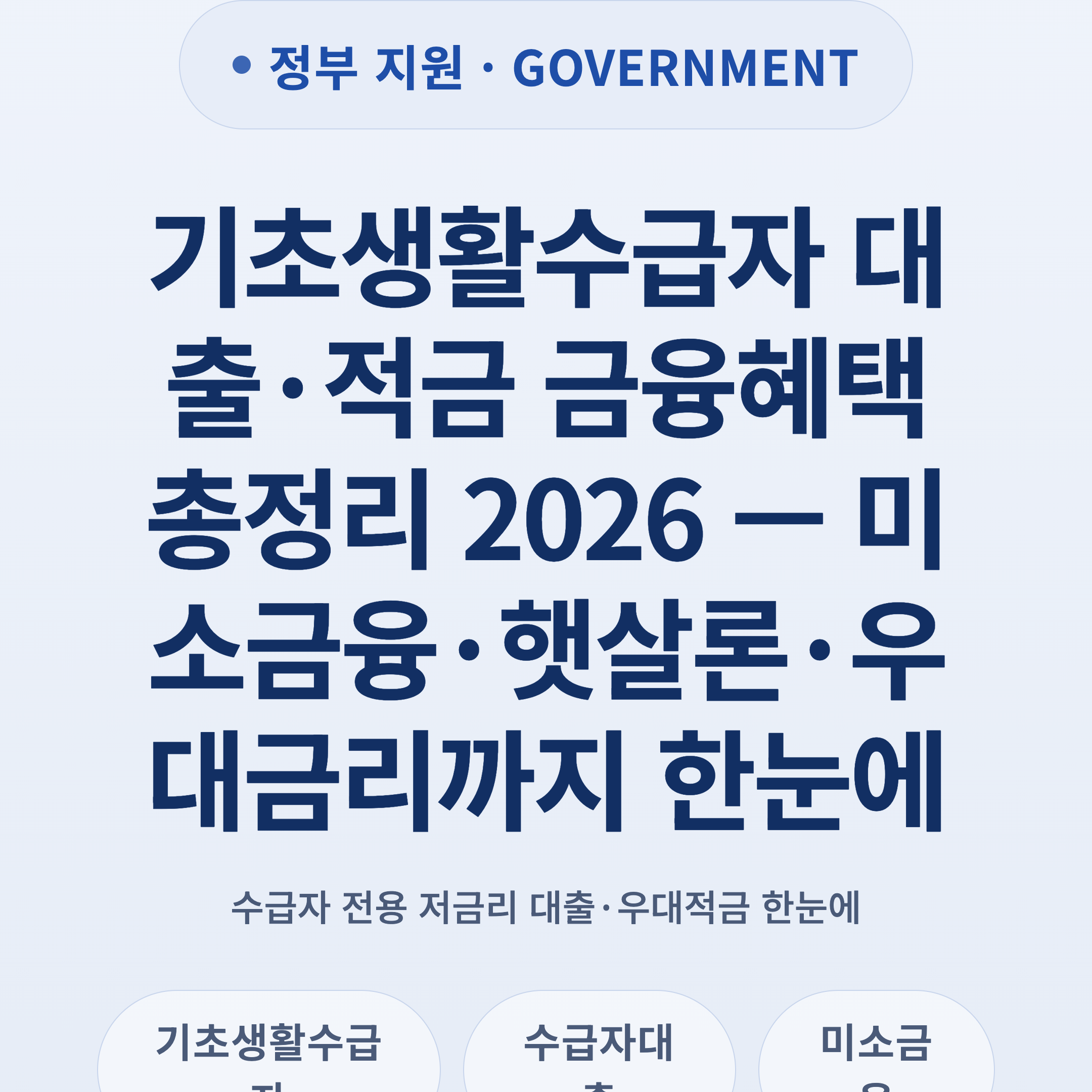 기초생활수급자 대출·적금 금융혜택 총정리 2026 — 미소금융·햇살론·우대금리까지 한눈에