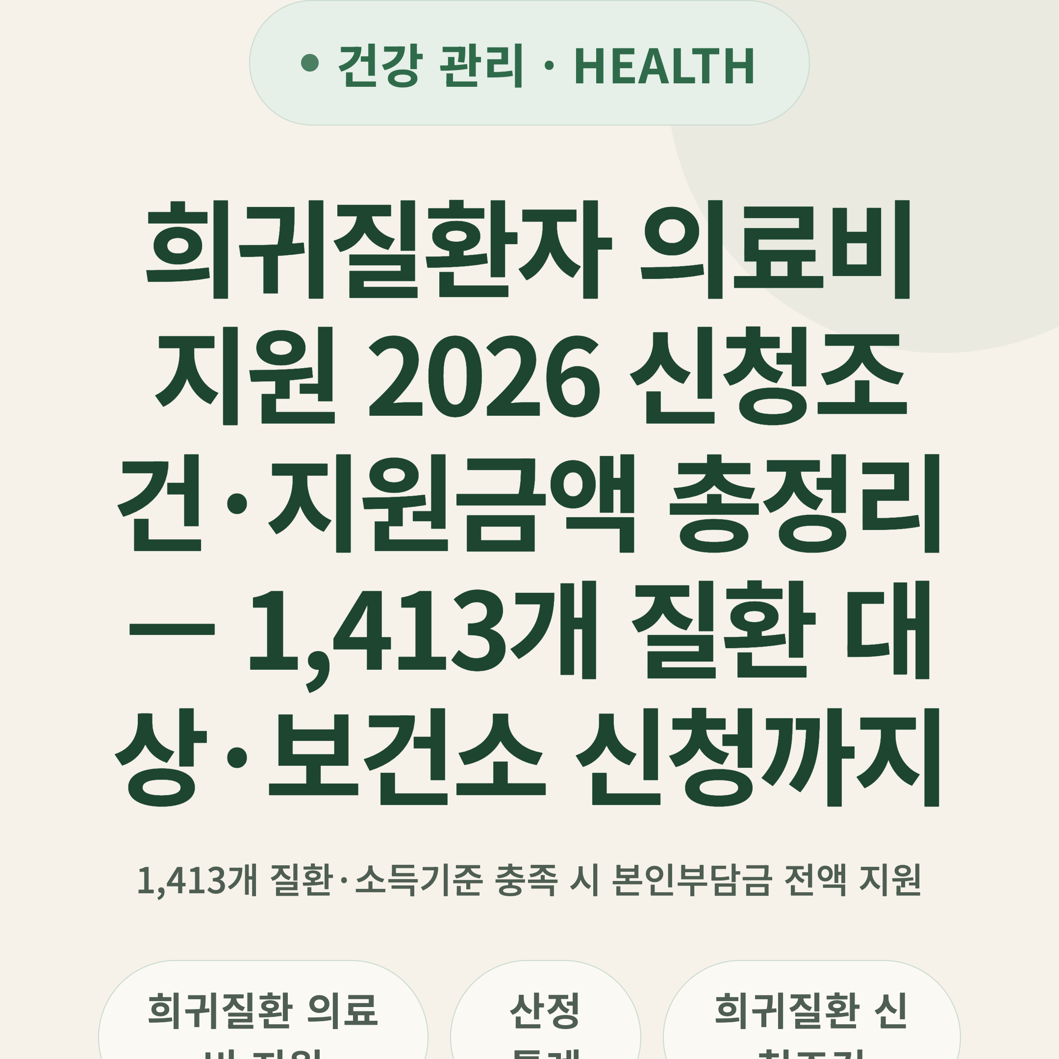 희귀질환자 의료비 지원 2026 신청조건·지원금액 총정리 — 1,413개 질환 대상·보건소 신청까지
