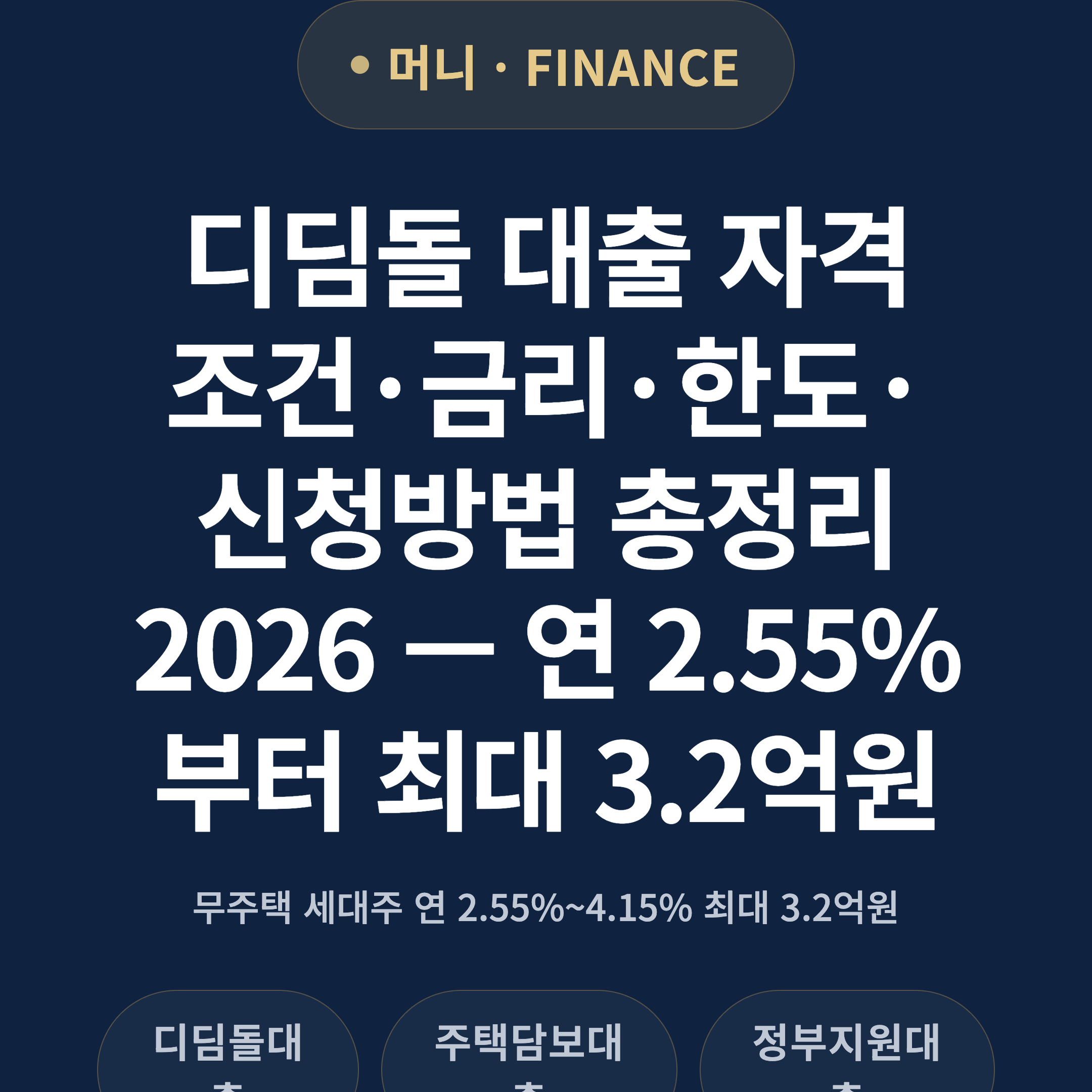 디딤돌 대출 자격조건·금리·한도·신청방법 총정리 2026 — 연 2.55%부터 최대 3.2억원