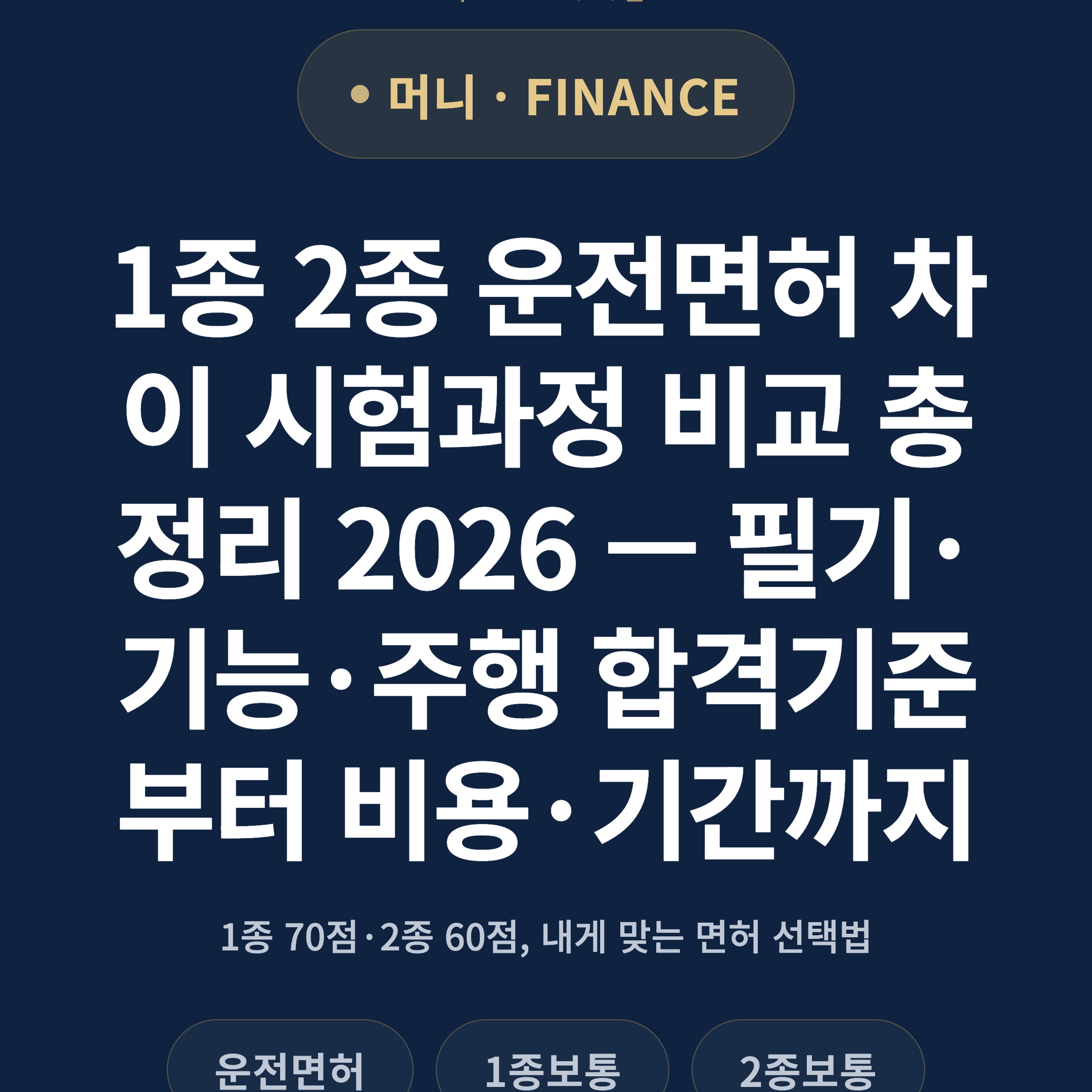 1종 2종 운전면허 차이 시험과정 비교 총정리 2026 — 필기·기능·주행 합격기준부터 비용·기간까지