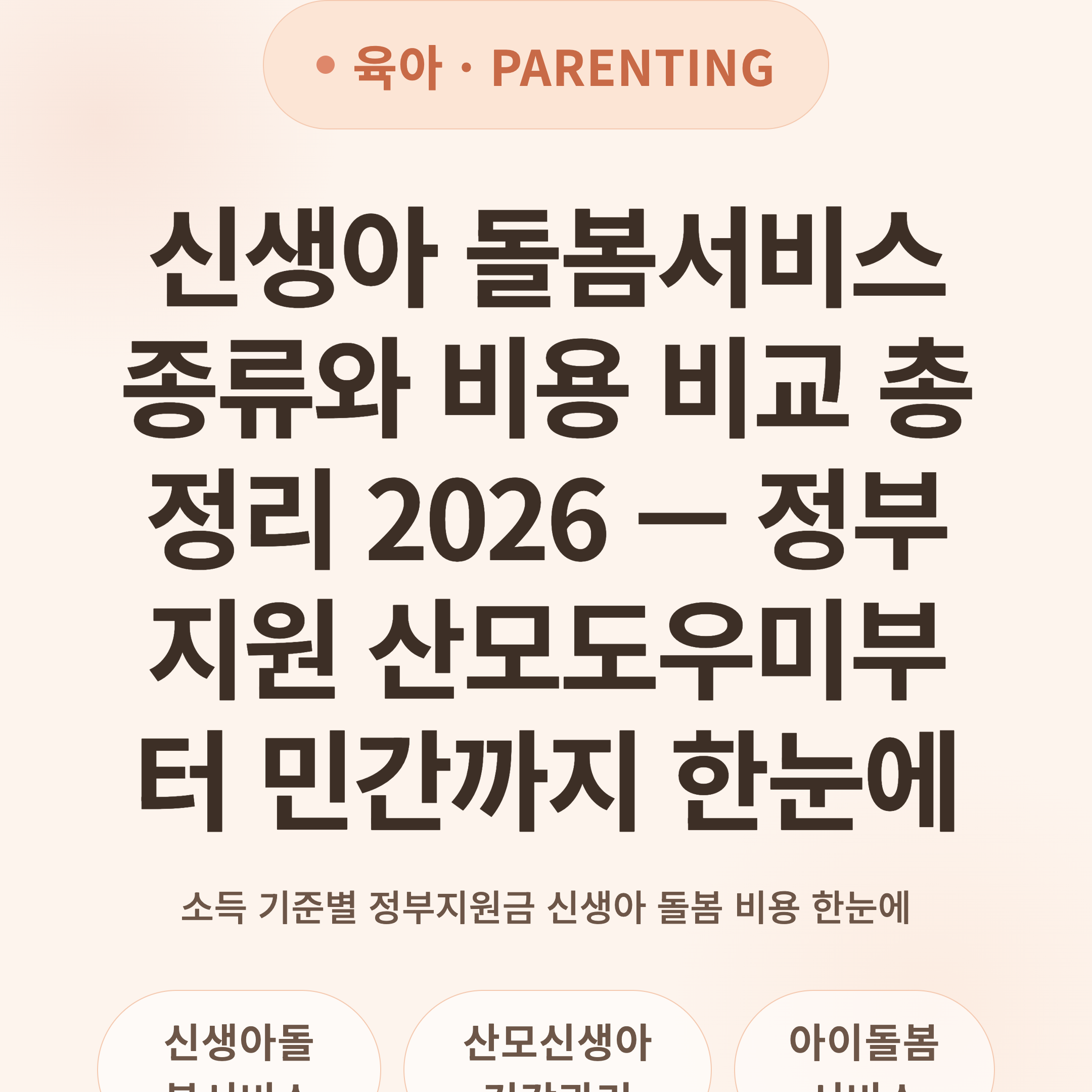 신생아 돌봄서비스 종류와 비용 비교 총정리 2026 — 정부지원 산모도우미부터 민간까지 한눈에