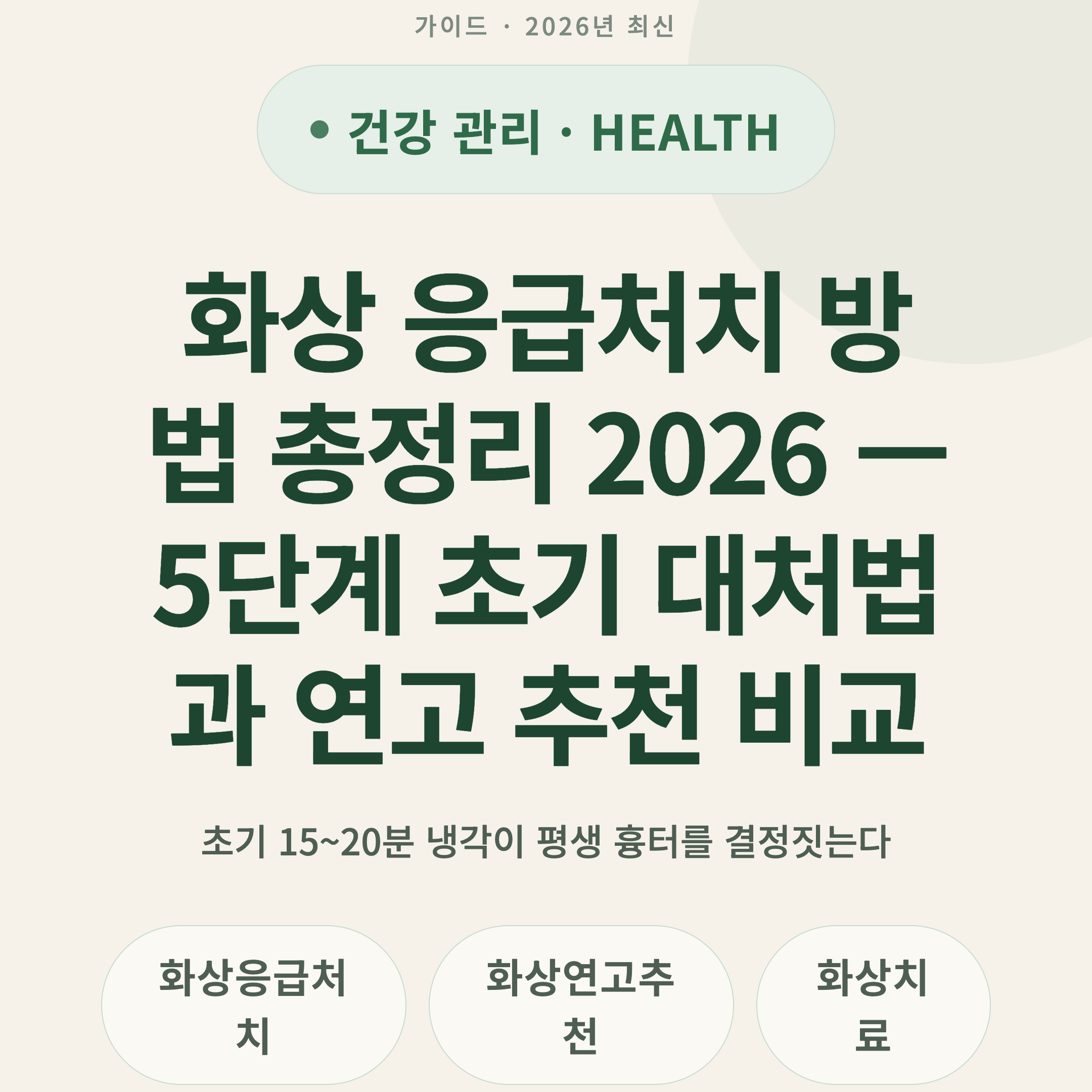 화상 응급처치 방법 총정리 2026 — 5단계 초기 대처법과 연고 추천 비교
