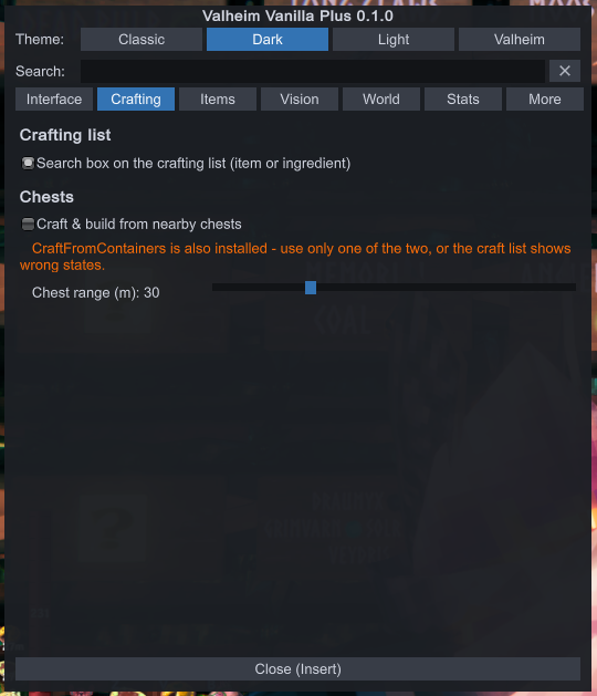 Crafting tab