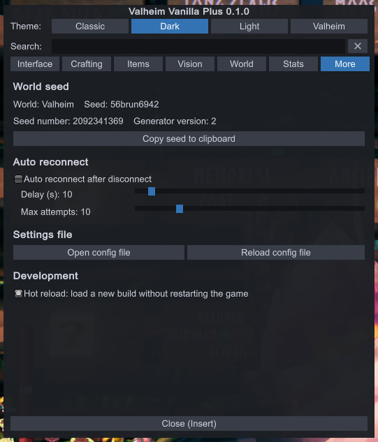 World seed in the More tab