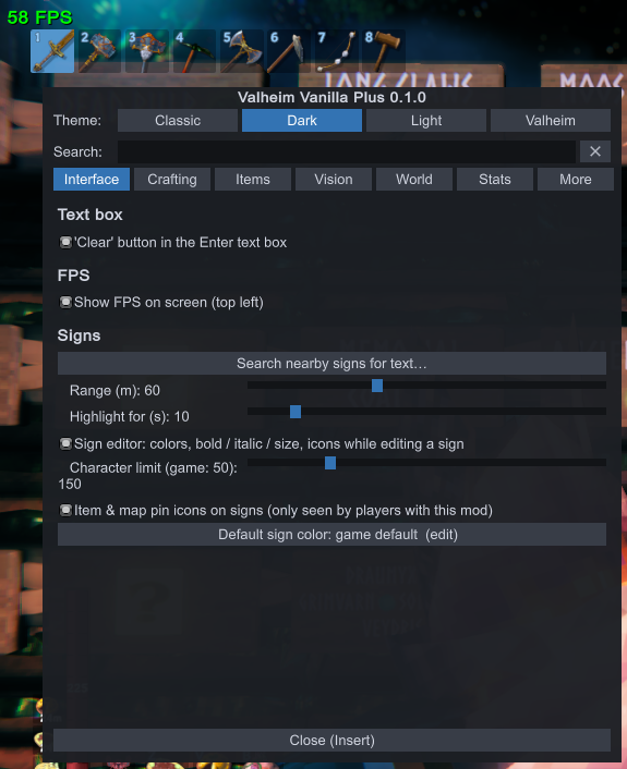 FPS counter and the Interface tab