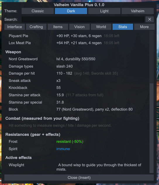 Stats tab, bottom