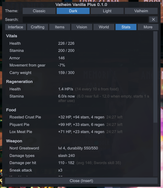 Stats tab, top