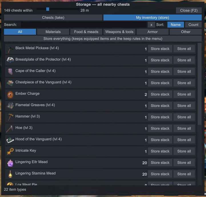 Storage window, store tab