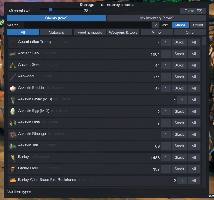 Storage window, take tab