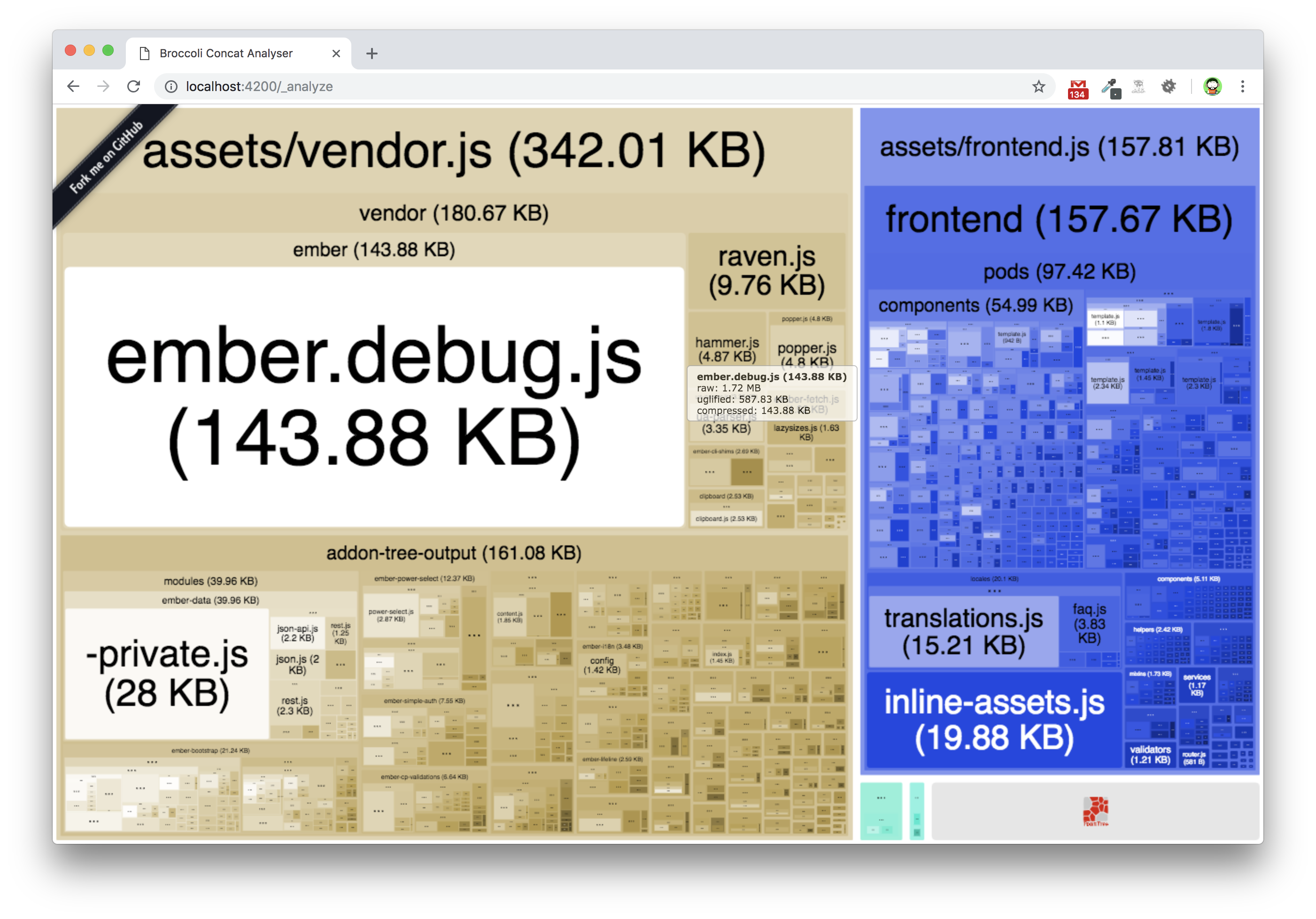 Screenshot of analyzer output