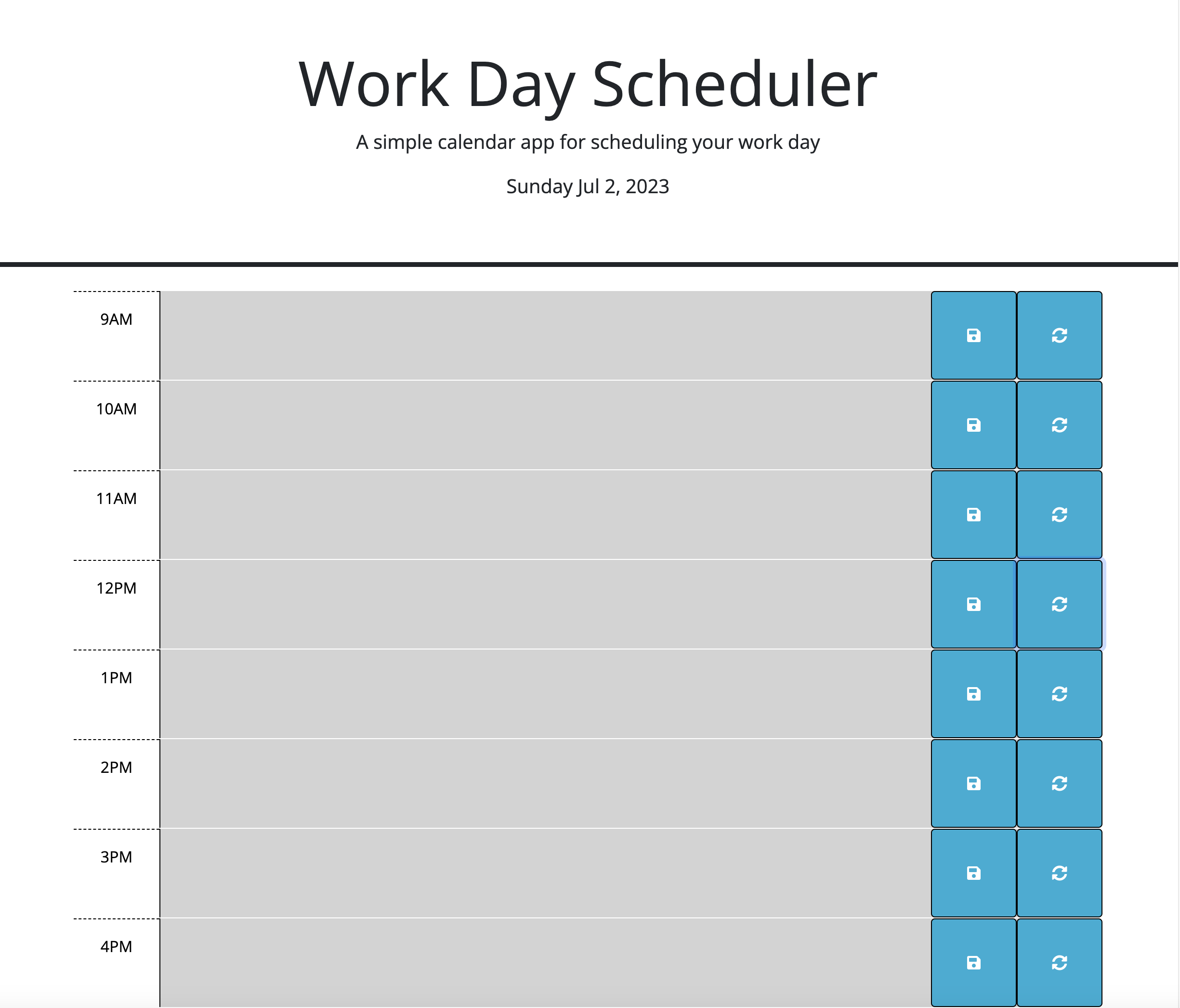 plan ahead scheduler with hours blocks and text area