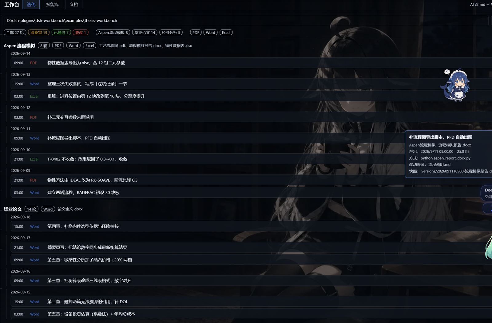 迭代页：产线分组 + 按天时间轴 + 悬停摘要卡