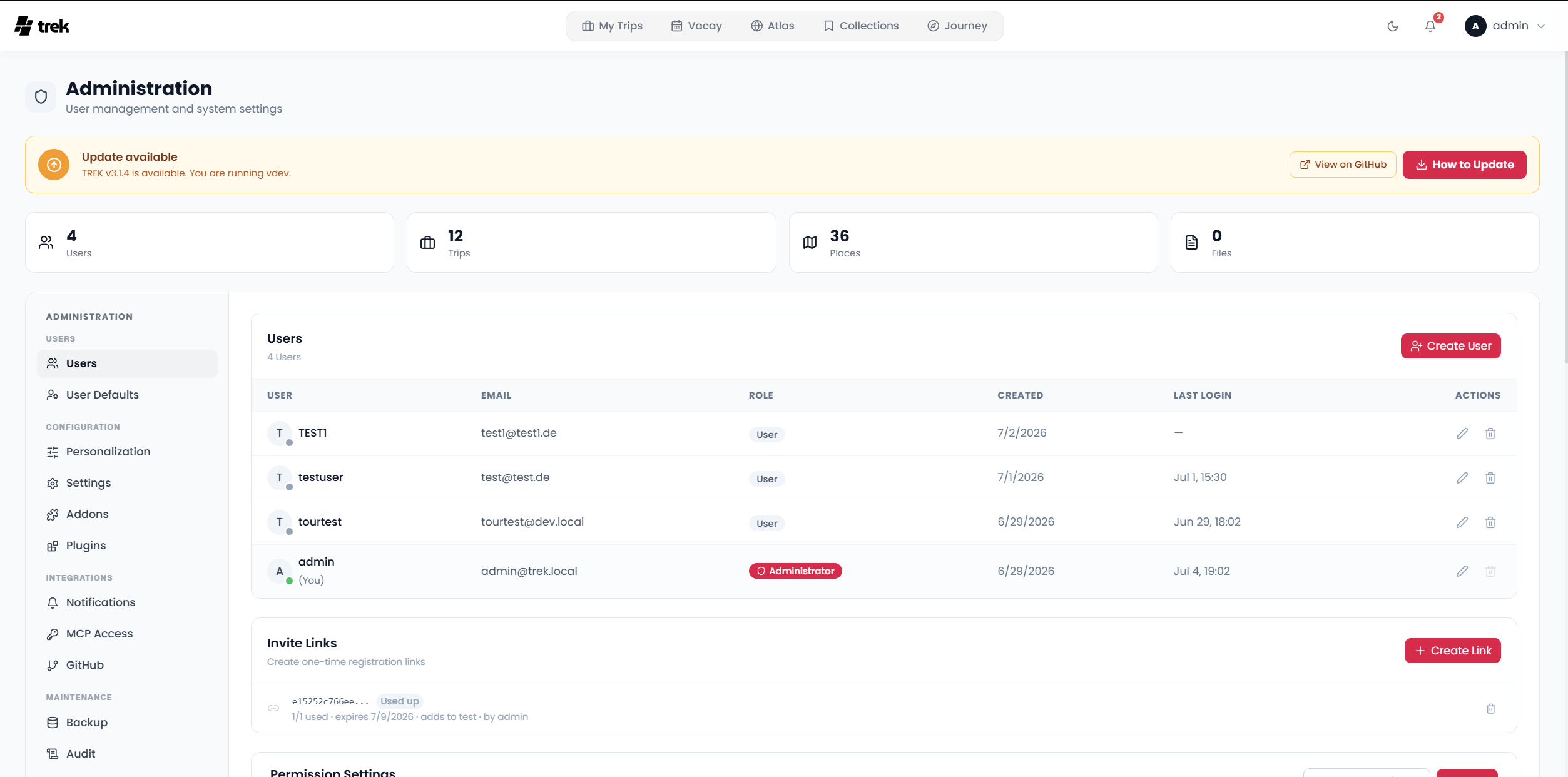 Admin panel