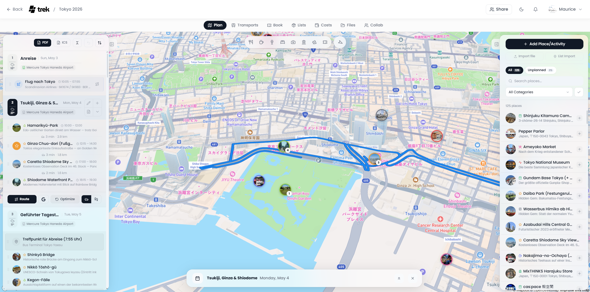 Trip planner · day plan & route