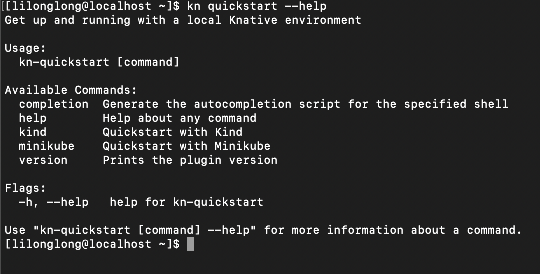 kn quickstart --help