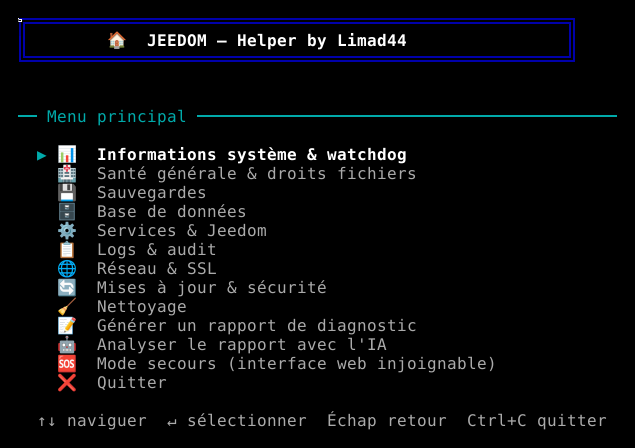 Menu principal de jeehelp