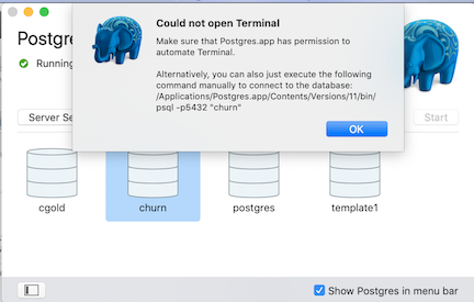 Mac PostgreSQL terminal launch