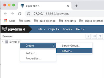 Connect to Server in PgAdmin
