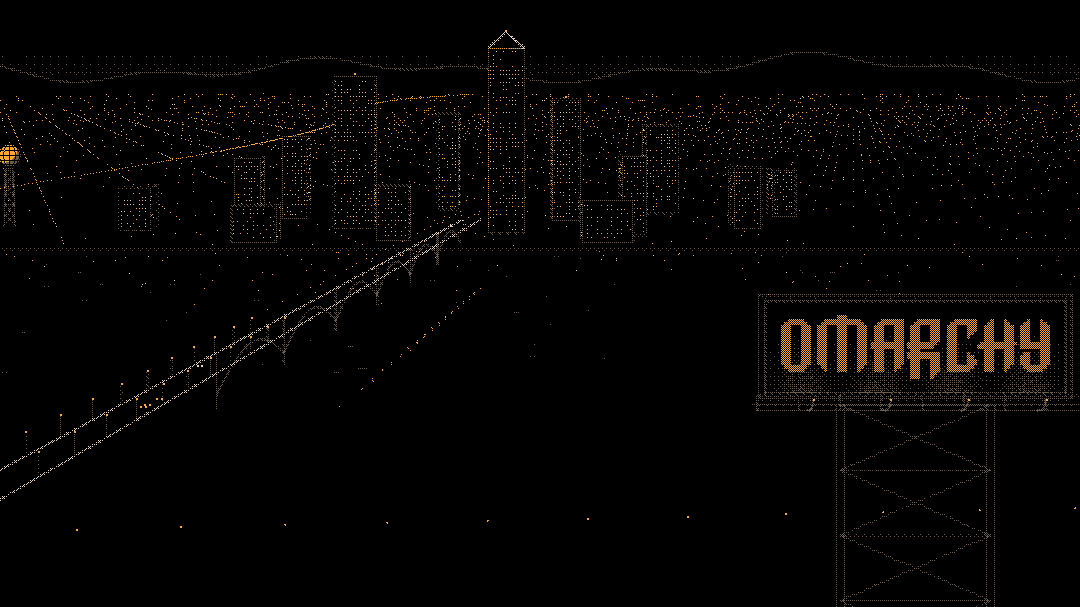 Knoxville at night with the Omarchy logo on a steel billboard in the foreground