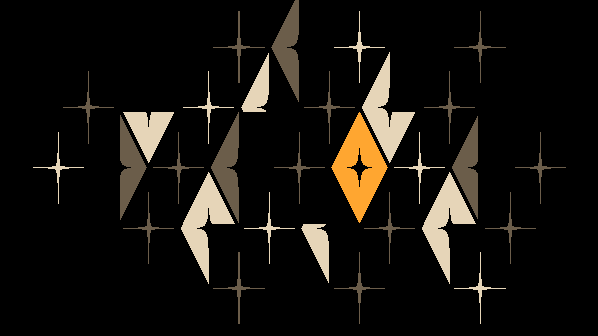 Diamond stars: a harlequin print with one amber star