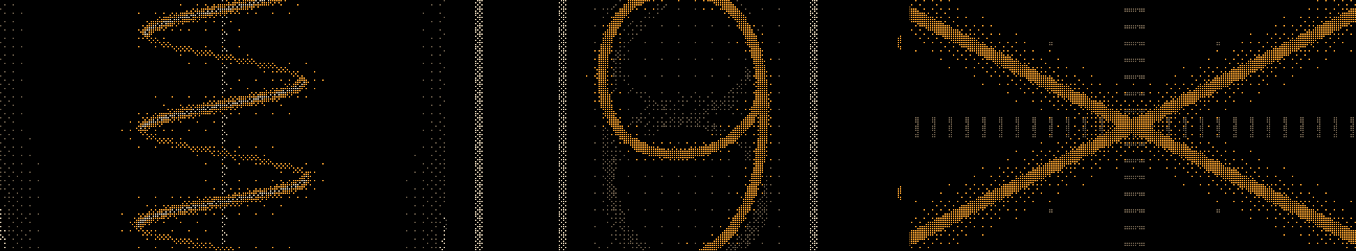 Close-ups at 1:1: an Edison bulb's spiral filament, a Nixie tube's glowing digits, a Lissajous figure