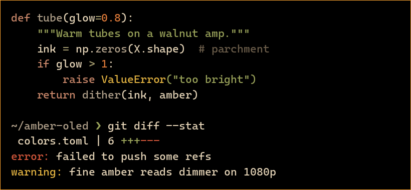 Terminal colours on a sample of Python and git output