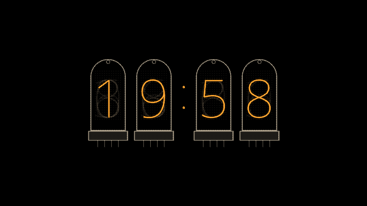 Nixie: Four tubes reading 19:58