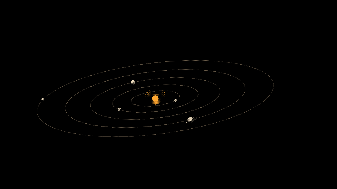Solar system: Amber sun, tilted orbits