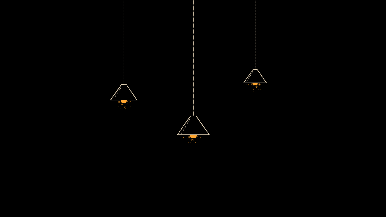 Pendants: Three cone shades, amber bulbs
