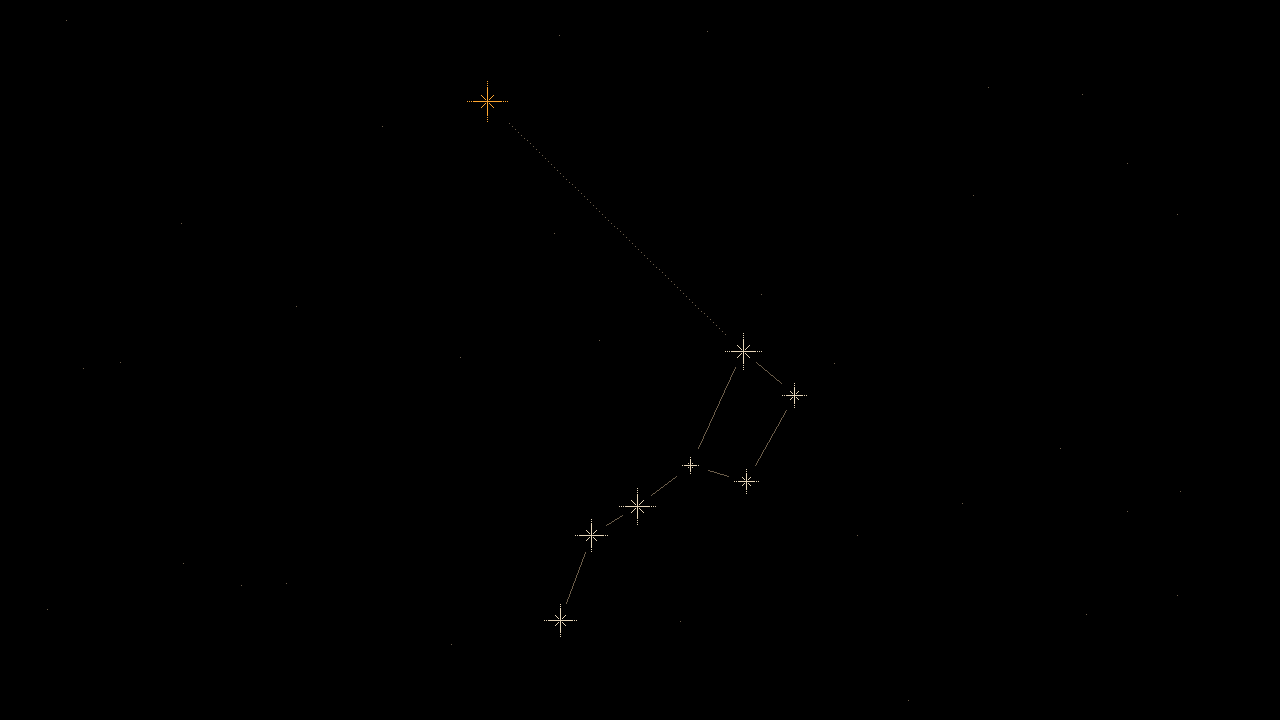 Big Dipper: Pointing to amber Polaris