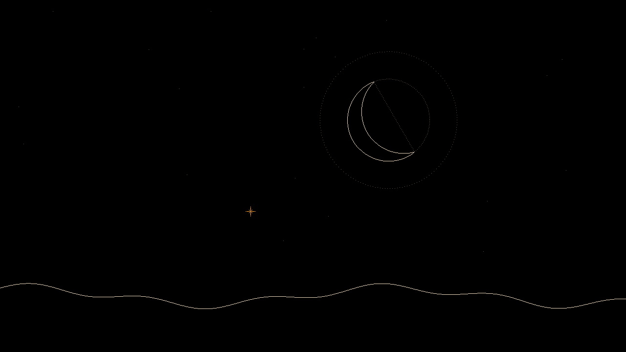 Crescent: Moon, haze, one amber planet