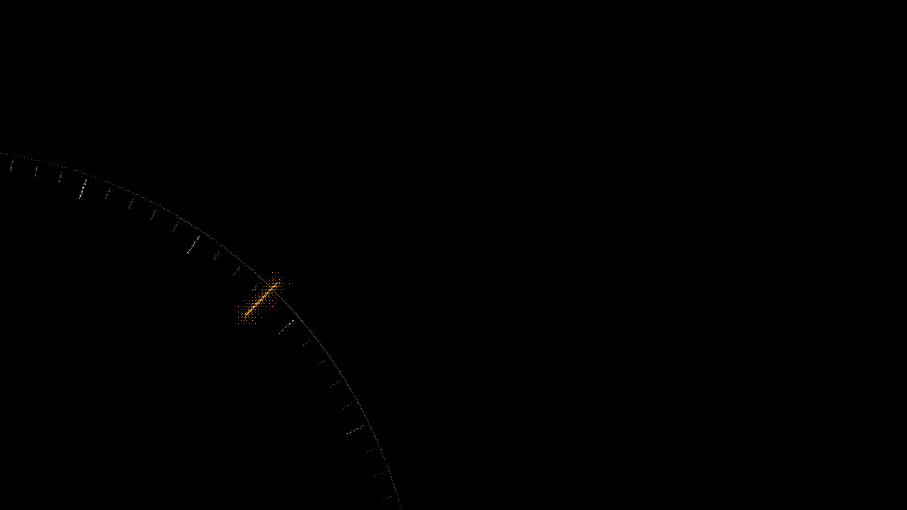 Dial arc: Corner ticks, amber pointer