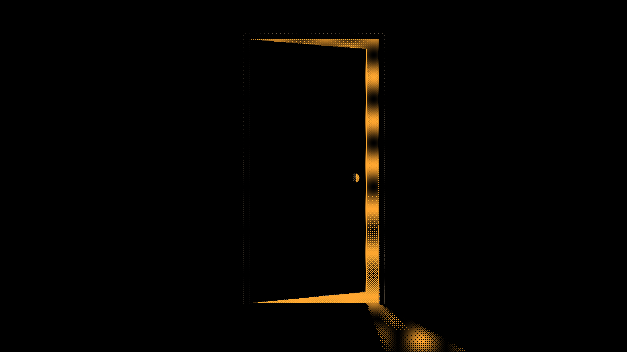 Door ajar: A lit room through the crack