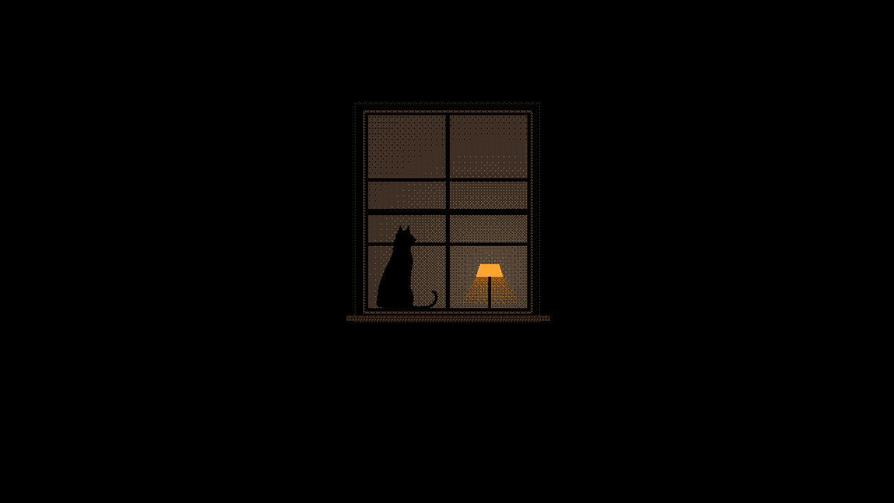 Cat in the window: In profile, a lamp in the room
