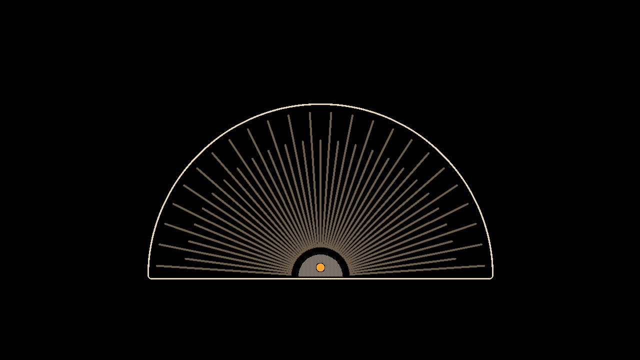 Sunburst fan: Clock-radio slots, amber hub