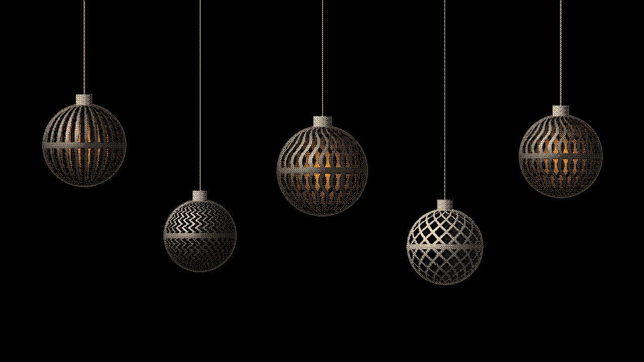 Ornaments: All five hung at different heights