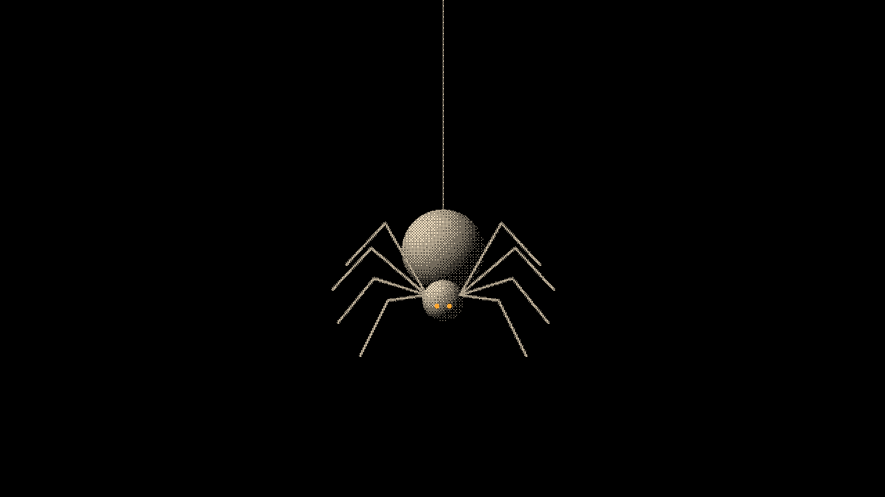 Spider: On its thread, amber eyes