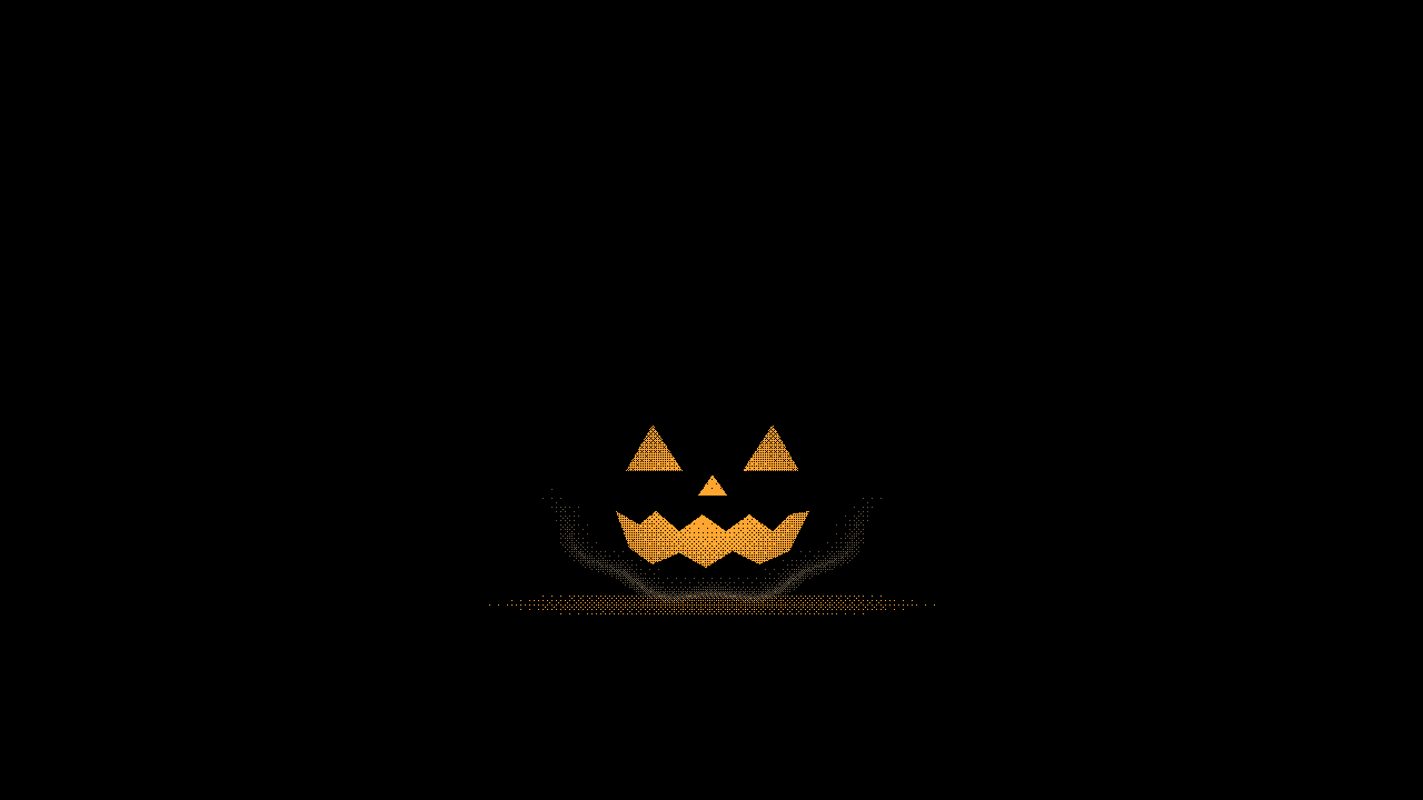 Jack-o'-lantern: Only the carved face, glowing in the dark