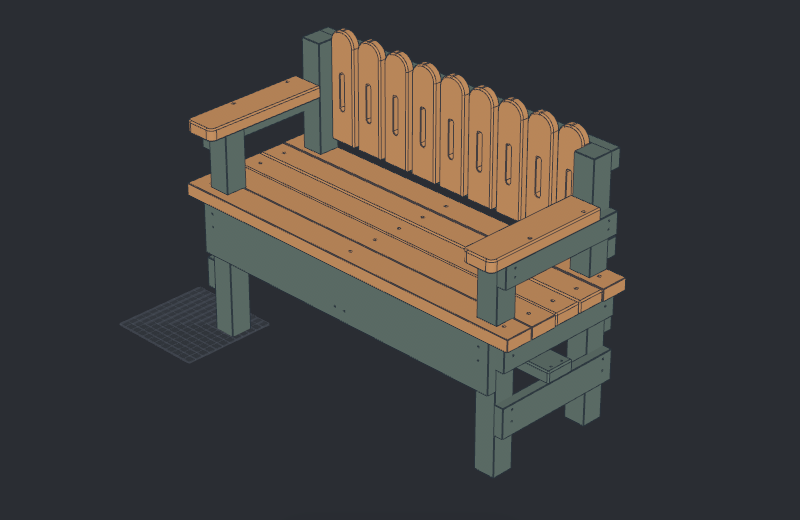 Garden bench with crowned back slats and rounded armrests